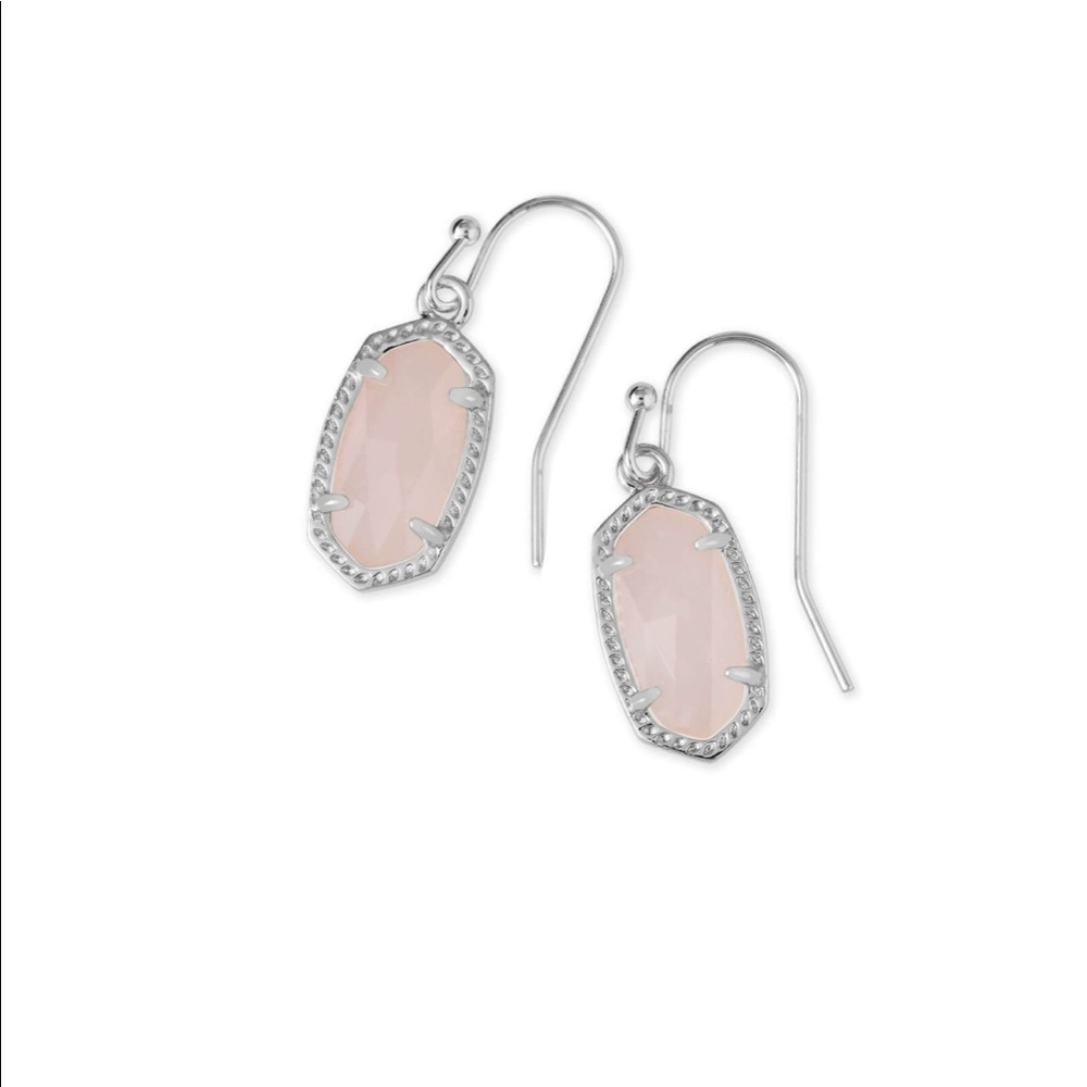 Kendra Scott Lee Silver Drop Rose Quartz Earrings